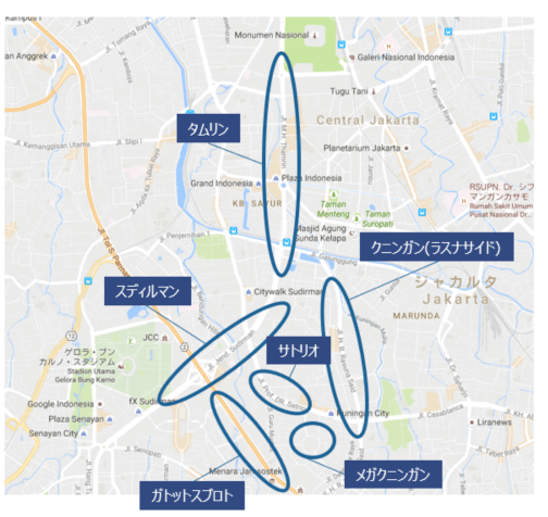 ジャカルタの都市部　地図